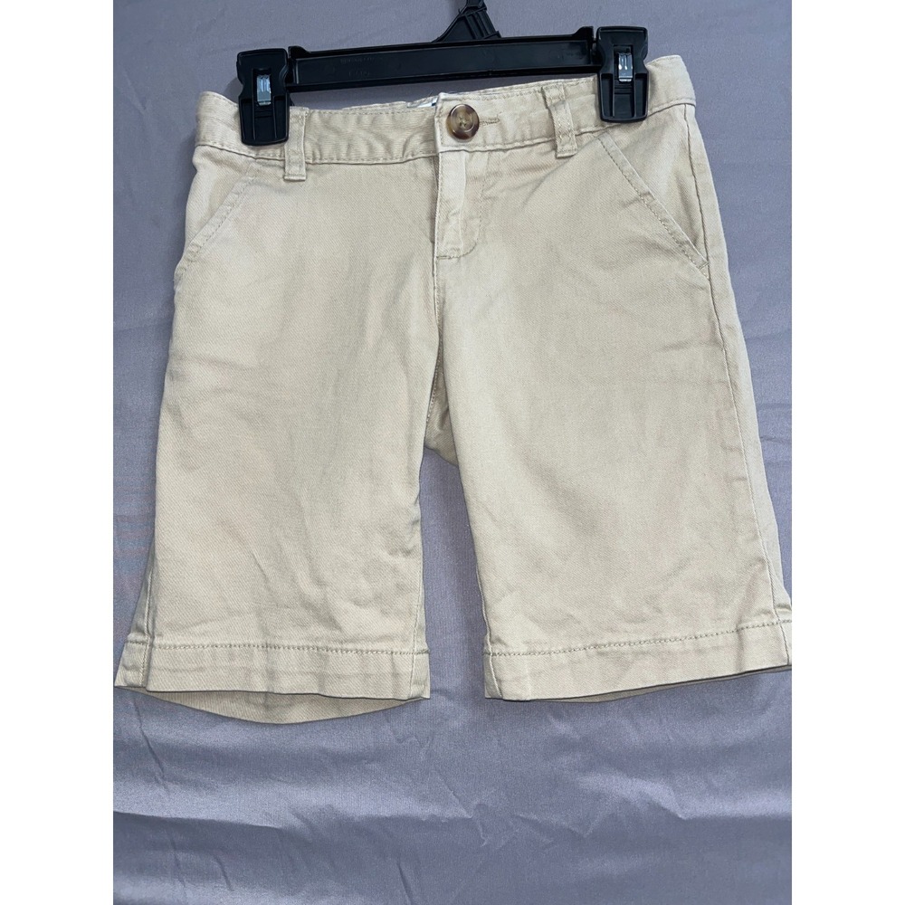 Old Navy Chino Shorts Girls 7 Beige Cotton‎ Stretch Standard Fit Flat Front